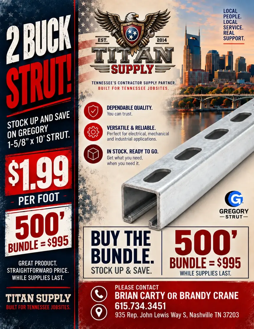 2 Buck Strut promo (ended) - $1.99 per foot Gregory strut, 500 foot bundle $995