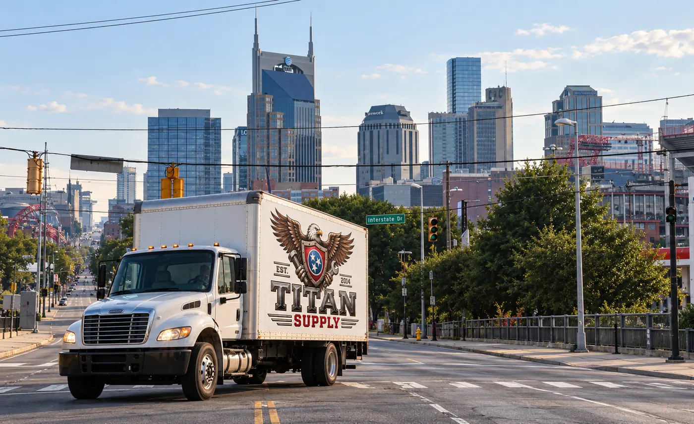 Titan delivery truck on a downtown Nashville street